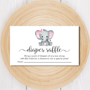 Cute Elephant Pink Diaper Raffle Baby Girl Shower Enclosure Card
