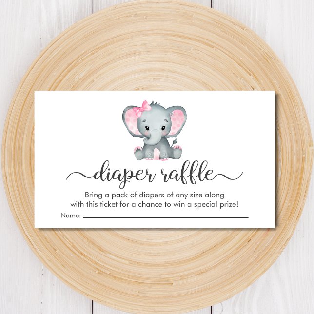 Cute Elephant Pink Diaper Raffle Baby Girl Shower Enclosure Card (Creator Uploaded)