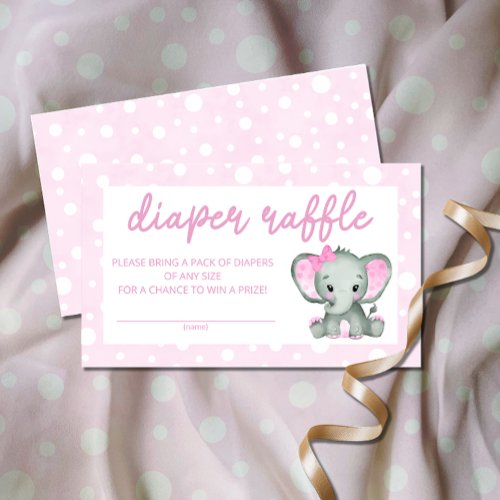 Cute Elephant pink diaper raffle ticket Enclosure Card
