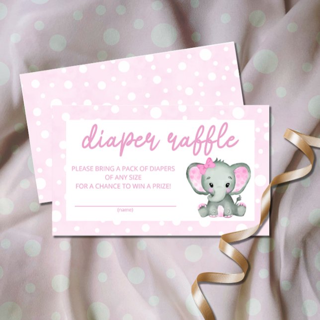 Cute Elephant pink diaper raffle ticket Enclosure Card (Creator Uploaded)