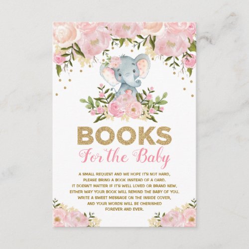 Cute Elephant Pink Floral Baby Girl Book Request Enclosure Card