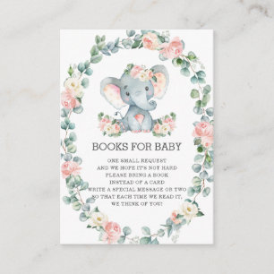 Cute Elephant Pink Floral Greenery Books for Baby Enclosure Card