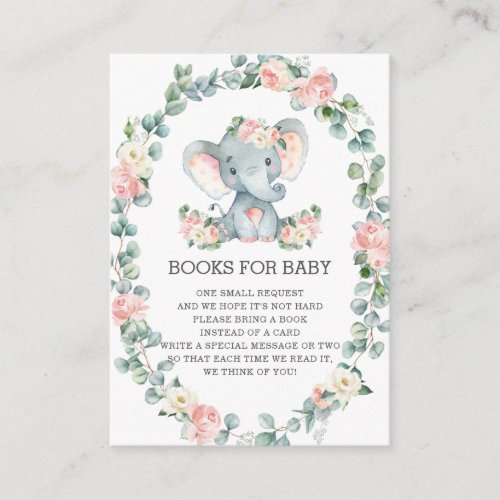 Cute Elephant Pink Floral Greenery Books for Baby  Enclosure Card
