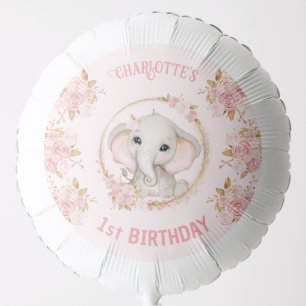 Cute Elephant Pink Flowers Roses Birthday Girl Balloon