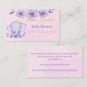 Cute Elephant Pink Gift Registry Enclosure Card