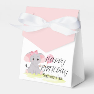 Cute Elephant Pink Girl Favor Box