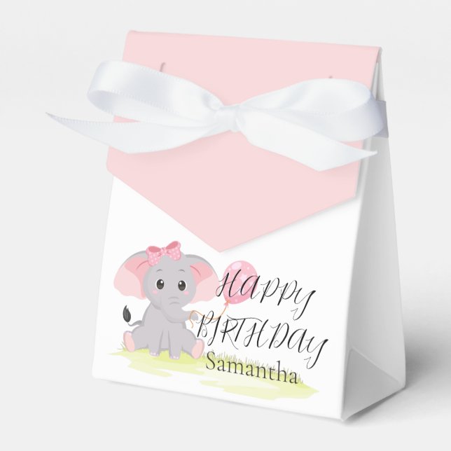 Cute Elephant Pink Girl Favor Box (Front Side)