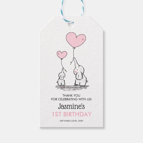 Cute Elephant Pink Girls Birthday Favor Thank You Gift Tags