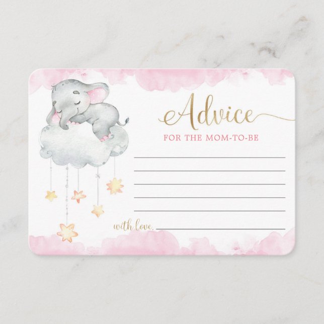 Cute elephant pink gold Advice for mom parents Enclosure Card (Front)