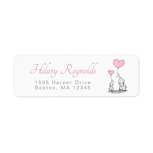 Cute Elephant Pink Heart Balloons Girl Baby Shower Label