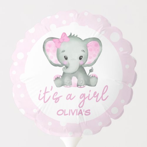 Cute Elephant pink Its a Girl Baby Shower Balloon