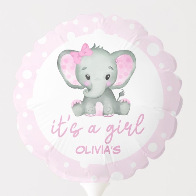 Cute Elephant pink It's a Girl Baby Shower Balloon (Back)
