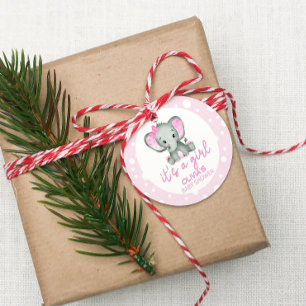 Cute Elephant pink It's a Girl Baby Shower Favor Tags