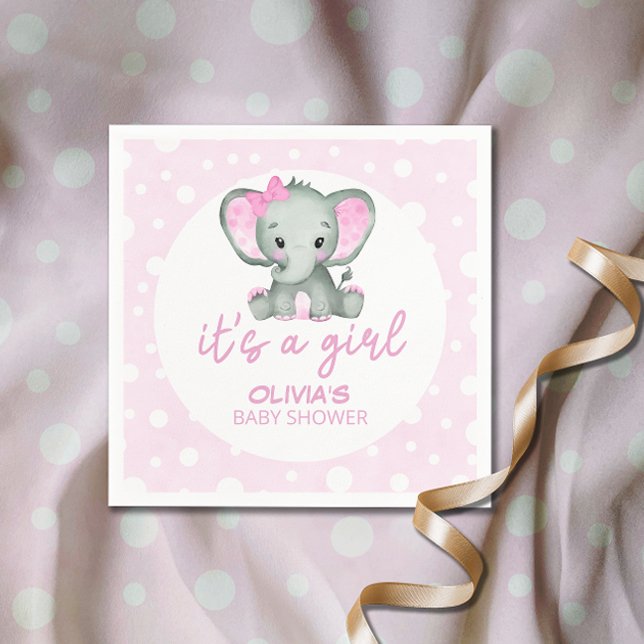 Cute Elephant pink It's a Girl Baby Shower Napkins (Creator Uploaded)