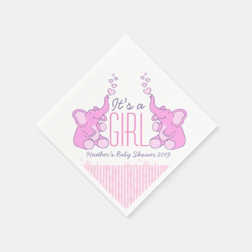 Cute Elephant pink named baby shower girl napkin