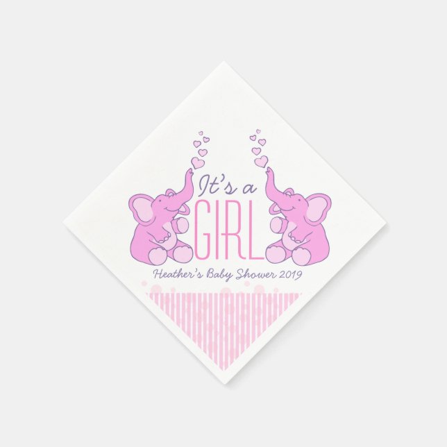 Cute Elephant pink named baby shower girl napkin (Corner)