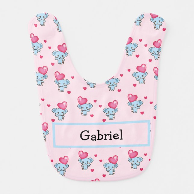 Cute elephant pink pattern baby bib (Front)