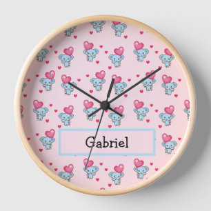 Cute elephant pink pattern clock