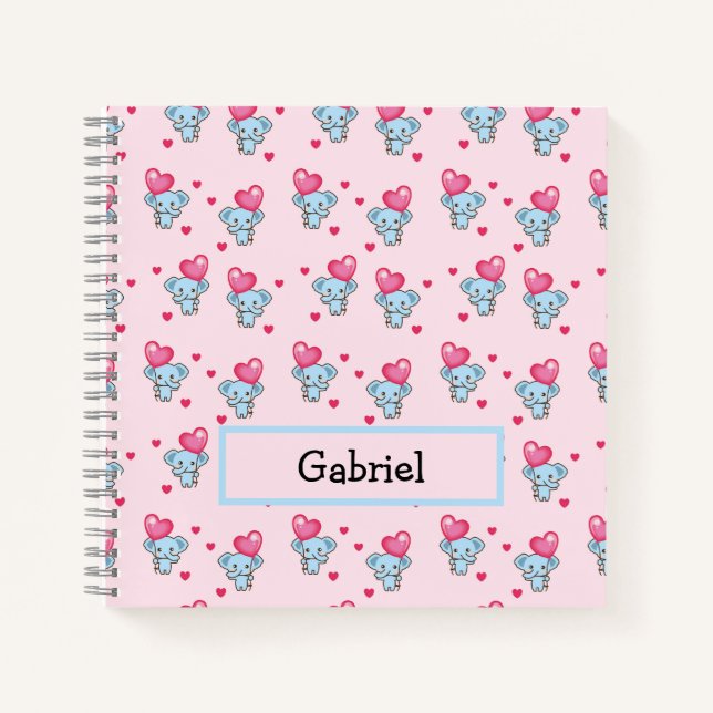 Cute elephant pink pattern notebook (Front)