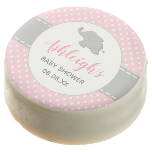 Cute Elephant Pink Polka Dot Girl Baby Shower Chocolate Covered Oreo