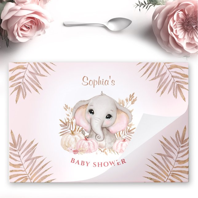 Cute Elephant Pink Pumpkin Tearaway Paper Placemat (Cute Elephant Pink Pumpkin Tearaway Paper Placemat)