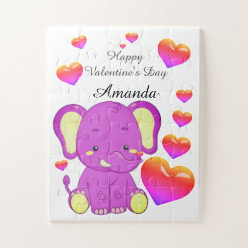 Cute  Elephant Pink Purple Hearts Girl  Jigsaw Puz Jigsaw Puzzle