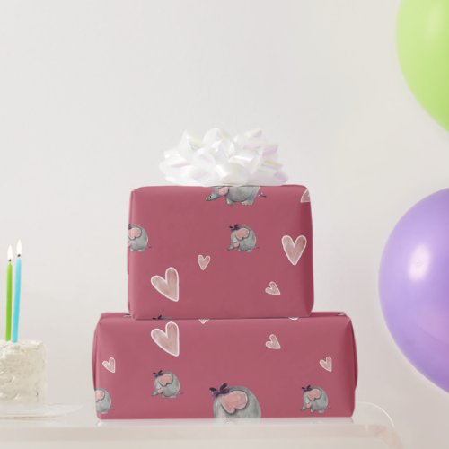 Cute Elephant Pink  Wrapping Paper