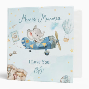Cute Elephant Plane Adventure Baby Shower Memories 3 Ring Binder