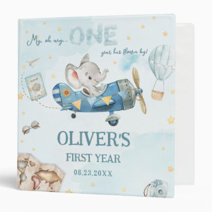 Cute Elephant Plane Adventure First Year Memories 3 Ring Binder