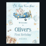 Cute Elephant Plane Adventure Time Flies Birthday Poster<br><div class="desc">Personalize this whimsical birthday party welcome sign easily and quickly. Simply click the customize it further button to edit the texts, change fonts and fonts colors. Featuring a cute baby elephant riding a blue plane and an "oh, how time flies!" headline. Great for any age! Matching items available in store....</div>
