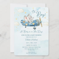 Cute Elephant Plane Airplane Sky Boy Baby Shower