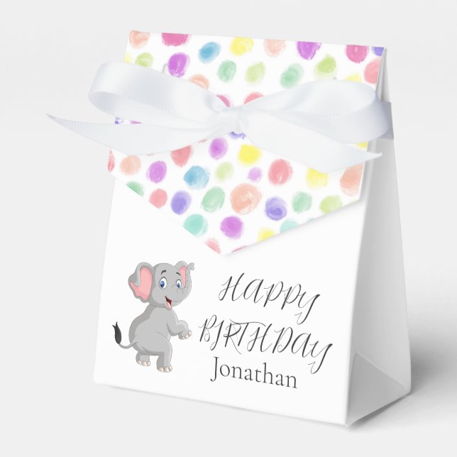 Cute Elephant Poker Dots Birthday Favor Boxes (Front Side)