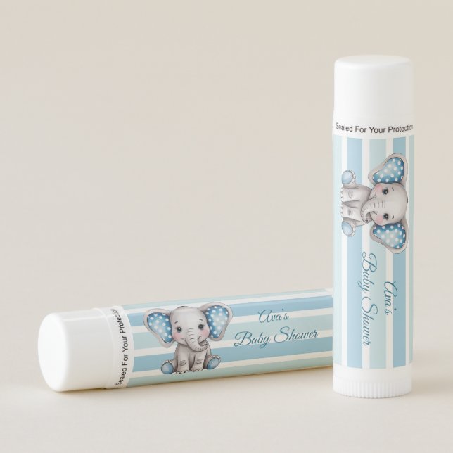 Cute Elephant Polka Dots Boy Baby Shower Favor Lip Balm (Front)