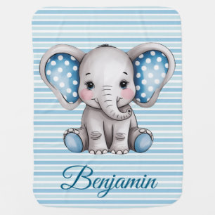 Cute Elephant Polka Dots Boy Baby Shower Gift Blanket