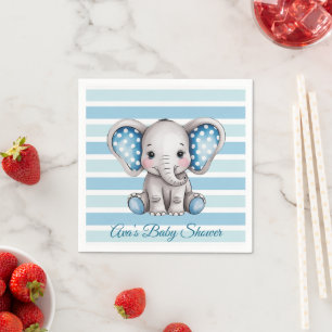 Cute Elephant Polka Dots Boy Baby Shower Napkins