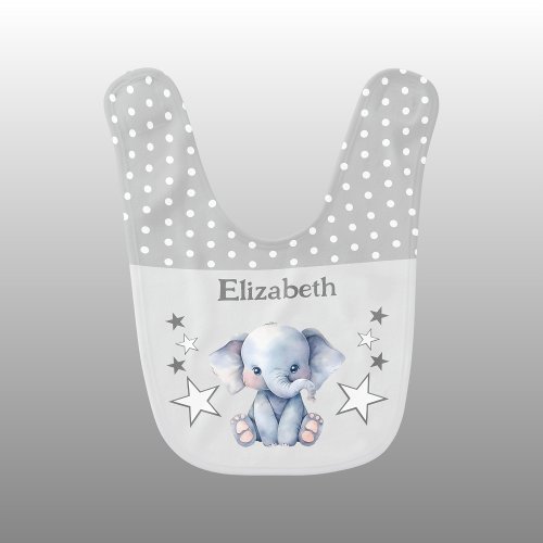 Cute elephant polka dots stars add name grey baby bib