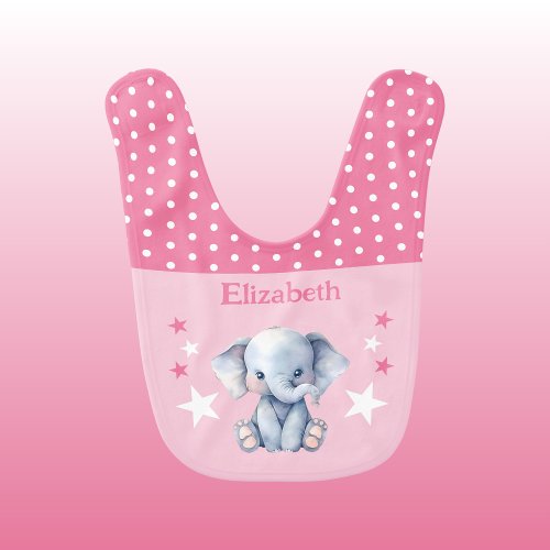 Cute elephant polka dots stars add name pink baby bib
