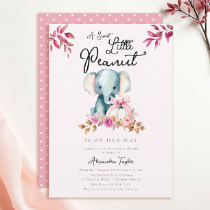 Cute Elephant Pumpkin Fall Leaves Girl Baby Shower Invitation