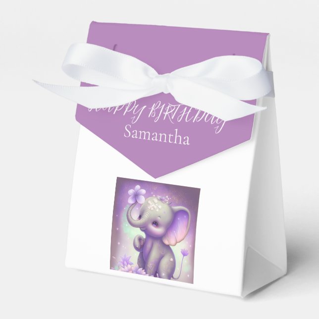 Cute Elephant Purple Birthday Favor Box (Front Side)