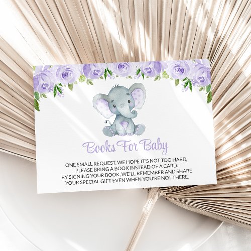 Cute Elephant Purple Flowers Books For Baby Enclosure Card
