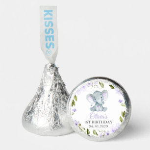 Cute Elephant, Purple Flowers, First Birthday Hershey®'s Kisses®