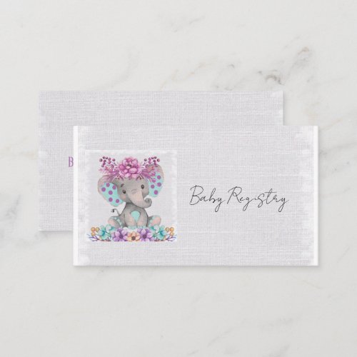 Cute Elephant Purple Teal Floral Baby Registry Enclosure Card