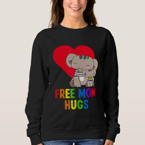 Cute Elephant Rainbow Free Mom Hugs  Lgbt Mom Moth Sweatshirt
