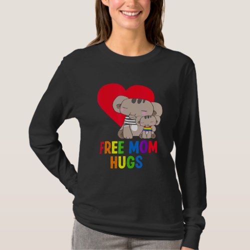 Cute Elephant Rainbow Free Mom Hugs  Lgbt Mom Moth T_Shirt