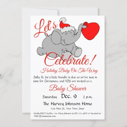 Cute Elephant Red Santa Hat  Bundle Baby Shower  Invitation