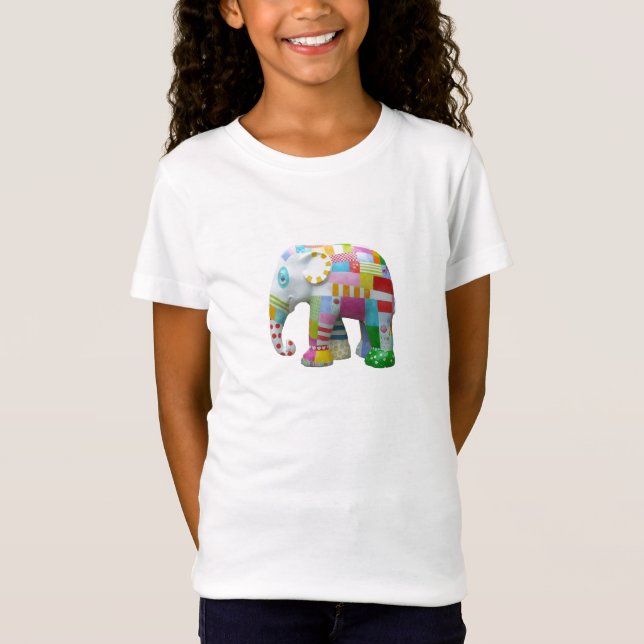 Cute elephant retro patchwork whimsical T-Shirt (Front)