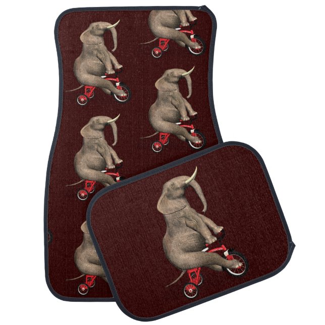 Cute Elephant Riding A Tricycle Car Mat (Set)
