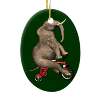Cute Elephant Riding A Tricycle Ceramic Ornament