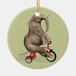 Cute Elephant Riding A Tricycle Ceramic Ornament