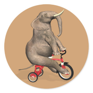 Cute Elephant Riding A Tricycle Classic Round Sticker